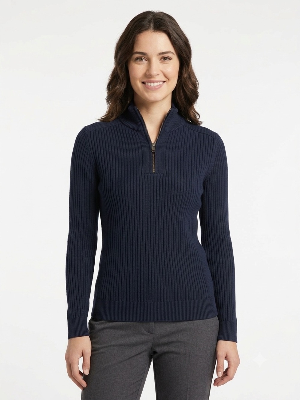 Express Womens Sweater Size L Navy Blue 100% Cotton Ribbed Knit 1/4 Zip Pullover